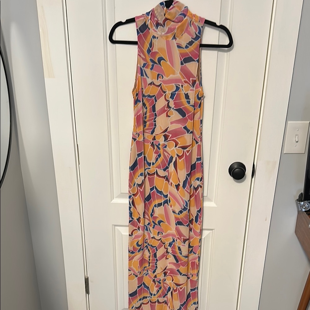 AFRM Orange and Blue Halter Sheath Maxi Dress